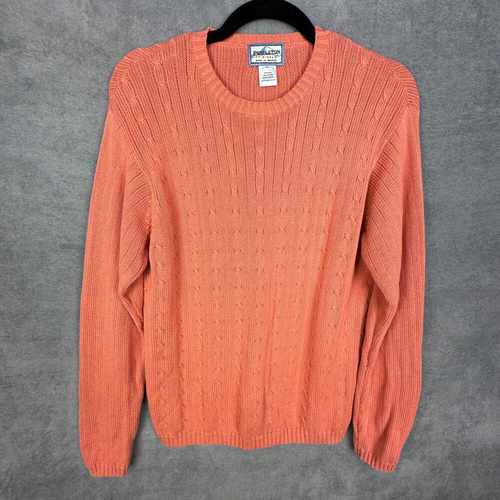 Pendleton Originals Sweater Womens Large Pink Cable Knit Preppy Career Comfort